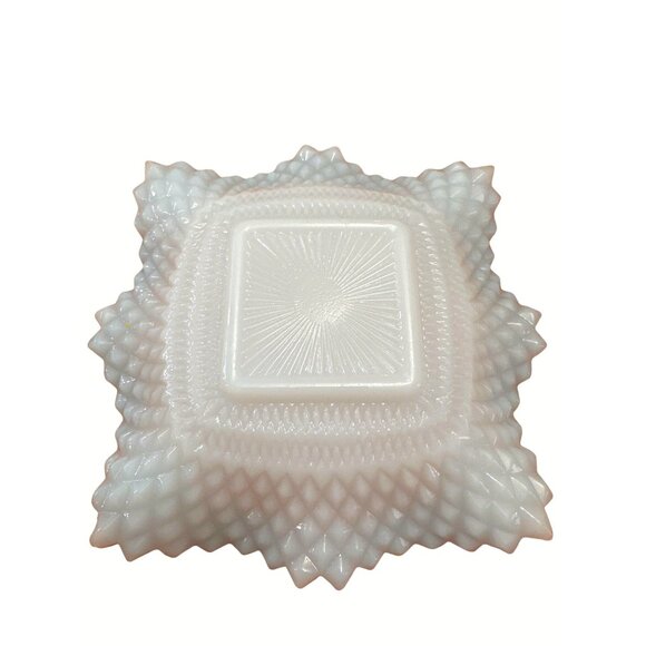 TWO Vintage Indiana Glass Opaque Blue Diamond Point Iridescent Milk Glass Dish - Picture 6 of 6